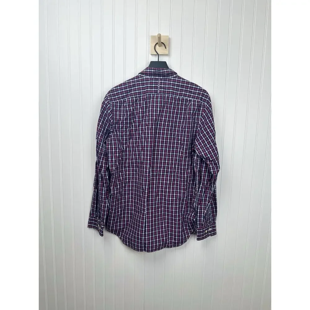 Banana Republic Medium Red Blue Gingham Check Soft‎ Wash Button Front Shirt #45